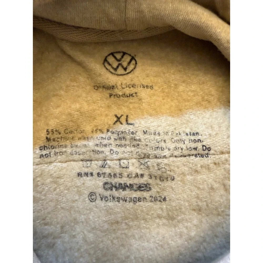 Volkswagen VW Bus Tapestry Patch Mineral Wash Hoodie Tan Mens XL RN 67585